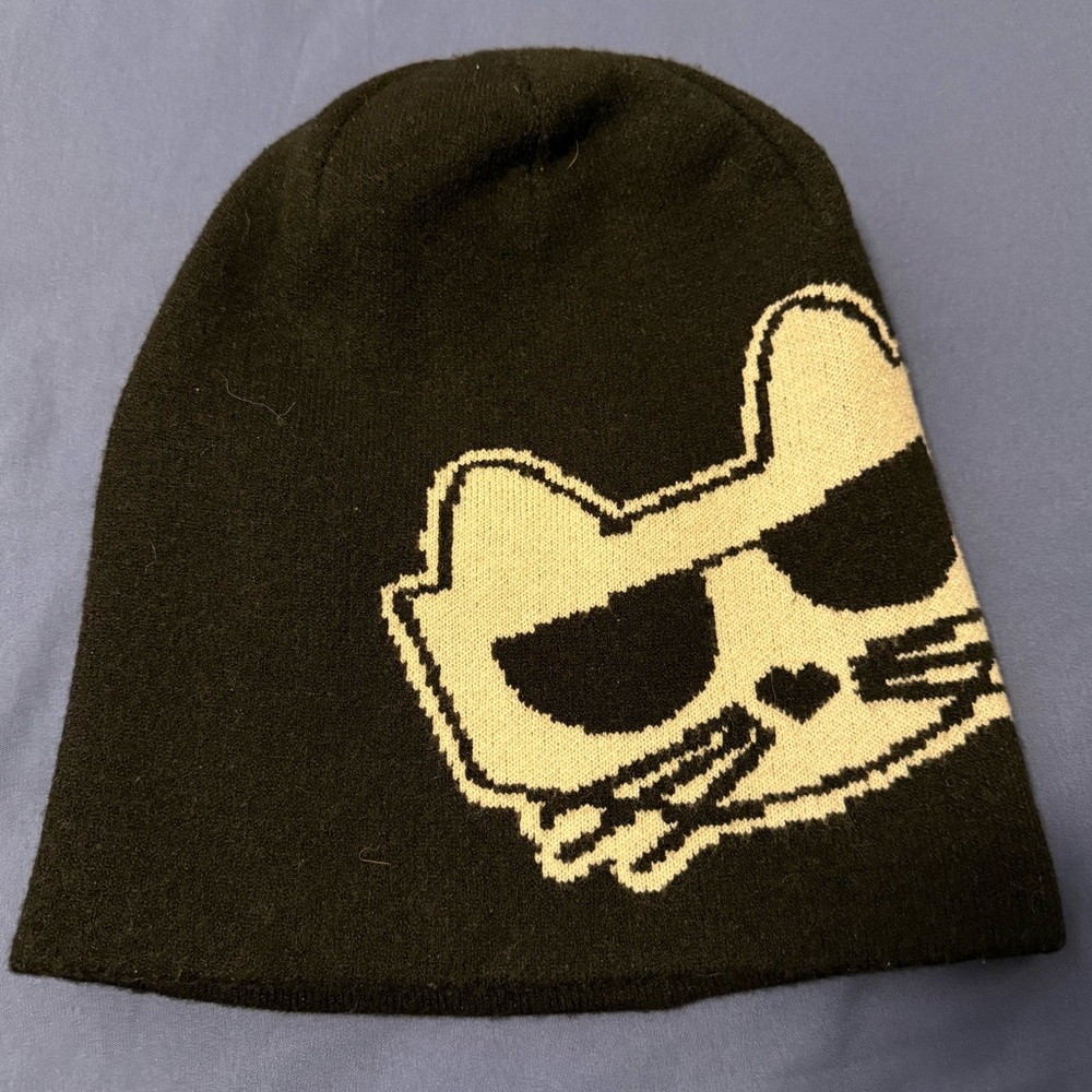 Karl Lagerfeld Black Icon Cat Knit Hat - Picture 1 of 4